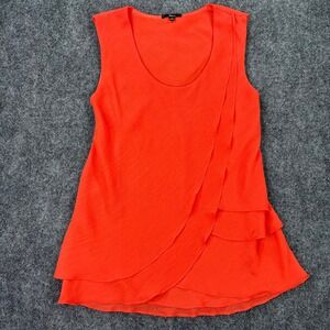Milano Womens Orange Layered Draped Sleeveless Blouse Scoop Neck Top Size M